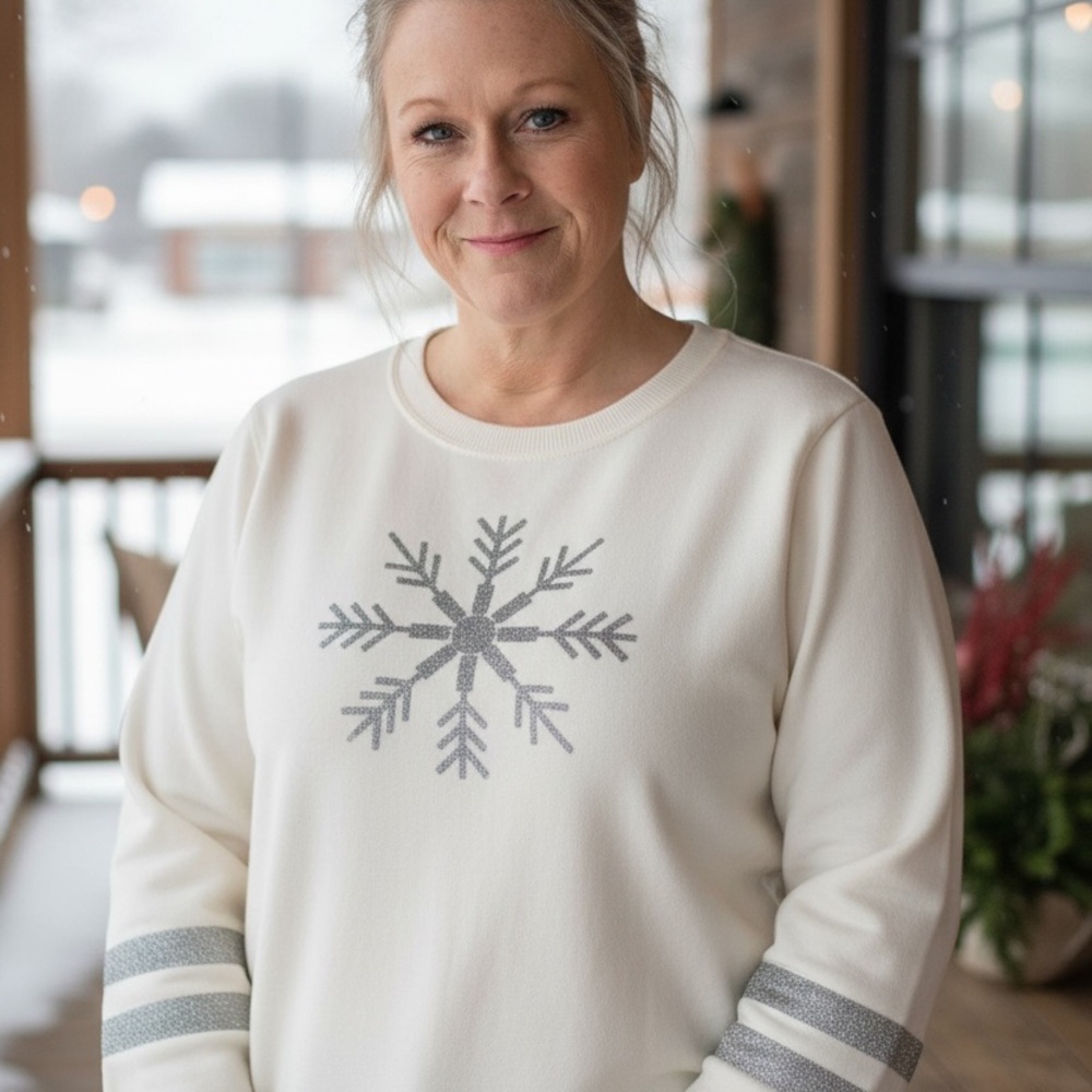 Tommy Hilfiger Cream and Gray Snowflake Sweater women’s Size Large
